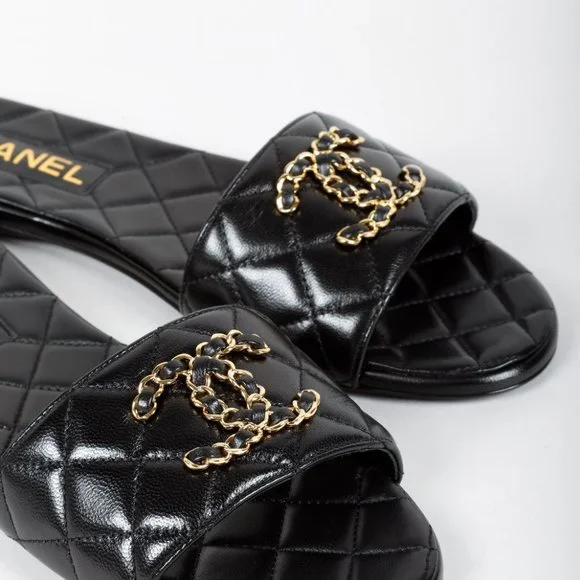 Chanel 23P Black Quilted CC Chain Mule Sandal
